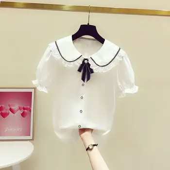 Одежда для девочек 5-14 лет, детская весенне-осенняя тонкая белая рубашка, кардиган, повседневная детская рубашка с короткими рукавами