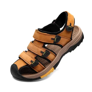 Новые летние Мужские сандалии Повседневная мужская обувь из натуральной кожи Уличные Удобные Дышащие Пляжные сандалии Римские модные кроссовки