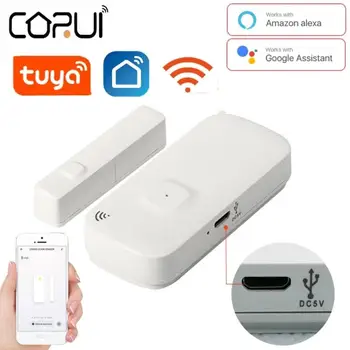 CORUI Tuya Smart Wifi Датчик Открытия / Закрытия двери Детектор Уведомлений Приложения Поддержка на батарейках Alexa Google Home Smart Life