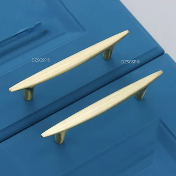 Шкаф Кухонный шкаф Дверная ручка шкафа Простые ручки из цельной латуни Золотые ручки для выдвижных ящиков для мебели