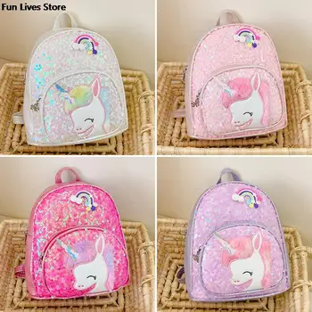 Блестящие Школьные сумки Рюкзак принцессы для девочек, Блестящие рюкзаки с блестками для детского сада, школьная сумка с блестками, детские сумки для книг с единорогом