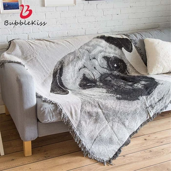 Серое вязаное одеяло Bubble Kiss с рисунком собаки Хлопчатобумажные одеяла для кроватей Домашний диван, покрывало для полотенец, Переносная шаль, одеяла для ворса