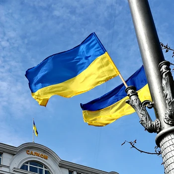 Флаг Украины 3x5 Наружный Двусторонний- Сверхпрочные Национальные Флаги Украины 3ply -Прочная Холщовая шапка, Прошитая в 4 ряда, с 2 Бр