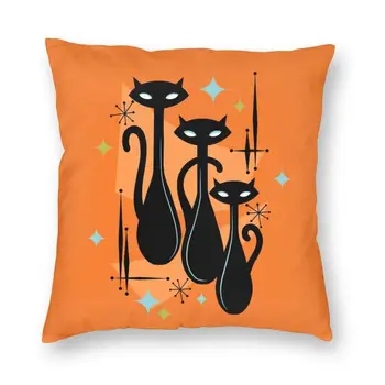 Украшение наволочки с черным котом в винтажном стиле, мультяшный котенок, наволочка, подушка для дивана с двусторонней печатью