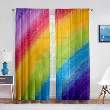 Художественный тюль Rainbow Fantasy постепенного изменения в прозрачных занавесках для гостиной спальни кухни, обработка декора, Шифоновая занавеска для штор