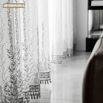 Скандинавские шторы для гостиной, столовой, спальни, Изготовленный на Заказ Роскошный Бело-серый Тюль с вышитыми кисточками, декор французских штор для окон