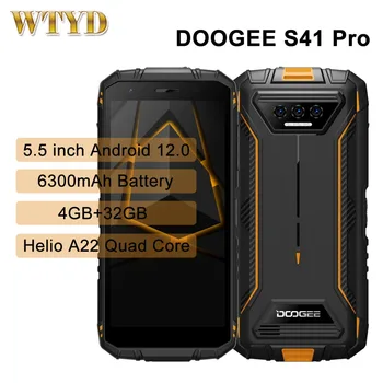 Прочный телефон DOOGEE S41 Pro 4 ГБ 32 ГБ IP68 / IP69K с аккумулятором емкостью 6300 мАч, 5,5-дюймовый Android 12,0 Смартфон MediaTek Helio A22 с NFC