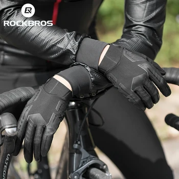 ROCKBROS Велосипедные Перчатки Ветрозащитные Дышащие Мужские Женские Велосипедные Перчатки На Полный Палец MTB Противоскользящие Амортизирующие Велосипедные Перчатки