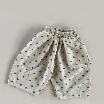 Летние шорты для маленьких девочек и мальчиков от 1 до 6 лет, хлопковые повседневные штаны с принтом в горошек, детские брюки в корейском стиле