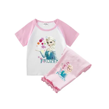 Летняя милая одежда Disney для маленьких девочек, рубашка и шорты Frozen Elsa Princess, модный комплект одежды для маленьких детей из двух предметов, спортивные костюмы