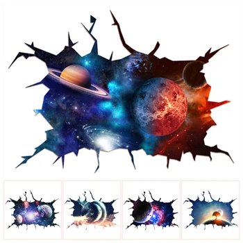 Звездные чудеса 3D Разбитая стена Искусство Виниловые настенные наклейки Украшение дома Вселенная Небо Звезды Пейзаж Плакат Обои 48 *35СМ