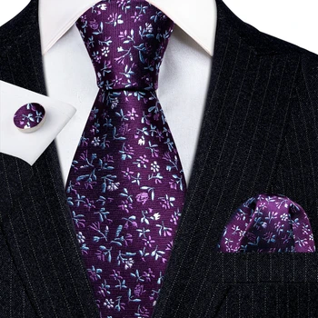 Дизайнерские галстуки для мужчин фиолетового, синего цвета с цветочным узором Пейсли, Полосатый Клетчатый шелковый галстук, Карманные Квадратные запонки, Набор свадебных Barry · Wang 5228