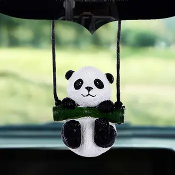 Подвесное украшение в виде панды, Панда с бамбуковой подвеской для автомобиля, Забавные Аксессуары для подвешивания автомобиля, Милая Панда с бамбуковым декором для дома и автомобиля