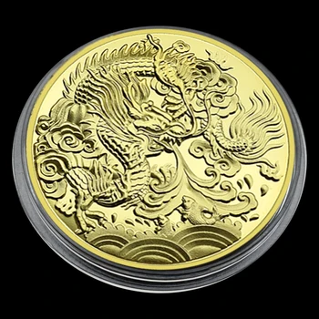 Золотая монета с китайским драконом 1 унция Благоприятный Медальон в пластиковом футляре 2024 Год Дракона Подарочный предмет коллекционирования