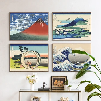 Кацусика Хокусай Великая волна Японский Пейзаж Винтажный плакат Холст картина настенное искусство плакат и печать картины домашний декор