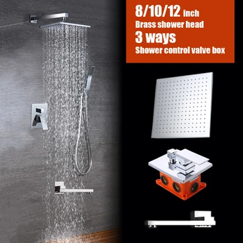 Ванная комната 3 способа латунный душевой гарнитур встроенная коробка смеситель кран управления клапан полировка хрома 8 10 12 дюймовая дождевая насадка для душа