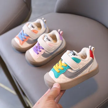 Детские кроссовки с подкладкой, Корейская версия ретро-обуви для маленьких мальчиков и девочек, кроссовки, детская обувь для малышей, Спортивная