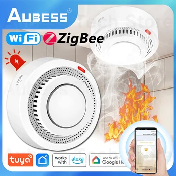 AUBESS Tuya Zigbee WiFi Датчик обнаружения дыма, Пожарная сигнализация, Умный Детектор дыма, Wifi Противопожарная защита, Домашняя Охранная сигнализация