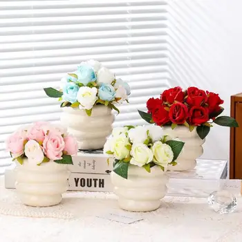 Скандинавская керамическая маленькая ваза с широким горлышком, имитирующая Цветочную комнату, Искусственный цветок С украшением в виде вазы, Сушеный цветок, украшение для рабочего стола