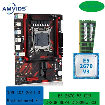 комплект материнской платы xeon x99 с процессором и памятью combo LGA 2011-3 E5 2670 V3 16GB 2133MHz DDR4 ECC Set M.2 NVME