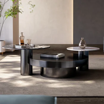 Роскошная мебель для гостиной, прочный каркас из нержавеющей стали, Комбинация столов, черный или золотой журнальный столик с двумя боковыми столиками