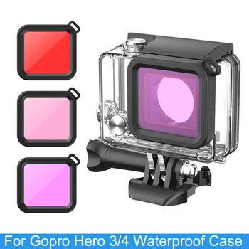 Для GoPro Hero 4 3 + Водонепроницаемый чехол для дайвинга, подводный корпус, защитная крышка для Go Pro 4 3 + чехол GoPro4, фильтр в виде ракушки