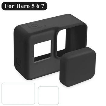 Для GoPro Hero 7 6 5 Силиконовый Чехол Из Черного Закаленного Стекла, Защитная Пленка Для Экрана, Крышка Объектива, Аксессуары Go Pro 7