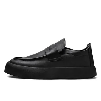 Весенне-осенняя Повседневная кожаная обувь, мужская черная нескользящая обувь на мягкой подошве, Трендовые Рабочие лоферы, мужская модная дизайнерская обувь