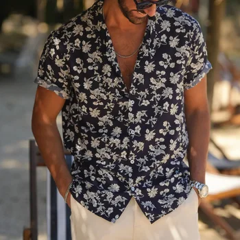 Рубашка с принтом, летняя рубашка с коротким рукавом с полным принтом, мужской повседневный кардиган