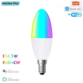 Tuya Smart WiFi LED Лампочка E14 5 Вт RGB CW С Регулируемой Яркостью Цветная Свеча Лампа Синхронизации Дистанционного Управления Работа С Alexa Google Home