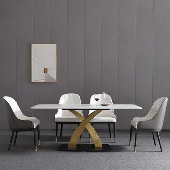 Легкий роскошный обеденный стол ресторан вилла мраморный обеденный стол и стулья комбинация обеденного стола и стульев