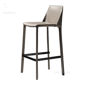 Барные стулья из натуральной кожи Nordic Light, роскошное седло, барная мебель, Современный дизайнерский барный стул с высокой спинкой, стулья для отдыха в гостиной