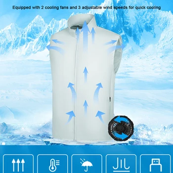 Носимый жилет с охлаждающим вентилятором, одежда с USB-кондиционером, жилет с батарейным питанием, термостойкий и дышащий, 3 регулировки скорости ветра