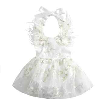 2022 0-18 м, Платье-комбинезон Принцессы для маленьких девочек, Летнее платье с цветочной вышивкой, без рукавов, Тюлевый комбинезон для вечеринки