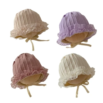 Хлопковая детская шапочка N80C, однотонная шапочка для маленьких девочек, Шапочка Принцессы с кружевной вышивкой для новорожденных, для детей 3-16 месяцев