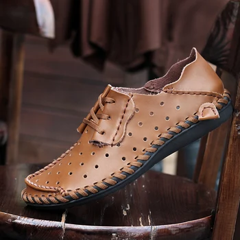 Кроссовки Мужская обувь из натуральной кожи Бренд высшего качества, осенняя повседневная мужская обувь, полые кроссовки, удобные мужские туфли на плоской подошве, большой размер 50
