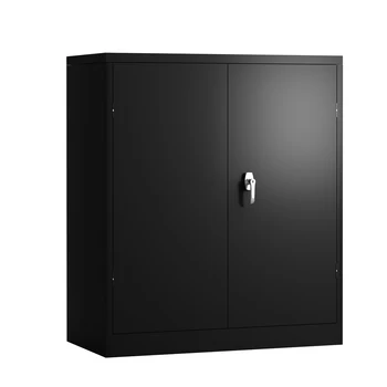 [Срочная распродажа] Черный Металлический шкаф для хранения с 2 Дверцами и 2 полками, Запирающийся Стальной шкаф для хранения в Офисе, Гараже, складе [US-W]