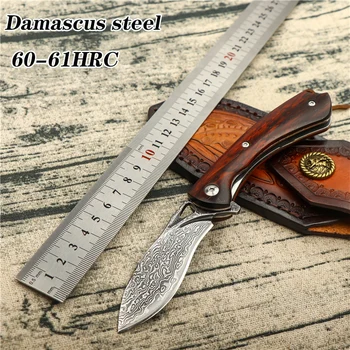 Складной нож из дамасской стали VG10 Стальной Походный Портативный Охотничий нож с деревянной ручкой, острый EDC, тактический инструмент защиты на открытом воздухе