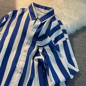 Сине-белая рубашка в полоску, женская весенне-осенняя свободная классическая блузка в стиле ретро, нишевые дизайнерские рубашки с длинными рукавами, мужская элегантная одежда