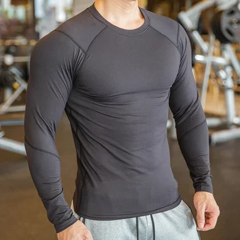 Осенне-зимняя толстая бархатная спортивная рубашка с длинным рукавом на открытом воздухе, мужская футболка для фитнеса, базовая футболка для спортзала, рубашка для бега Dry Fit