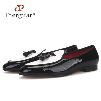 Piergitar, новый дизайн, черная отстрочка из лакированной кожи, белые парусиновые мужские лоферы, модные вечерние и свадебные мужские туфли с кисточками