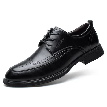 Новые модные Броги, мужская обувь, Мягкая Кожаная Мужская Повседневная обувь, Брендовая Мужская Деловая обувь, Черный, коричневый A4833
