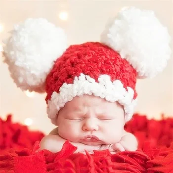 Для мамы и ребенка 0-3 м, Рождественские шапки для новорожденных мальчиков и девочек, милые теплые вязаные красные шапочки с помпонами D01