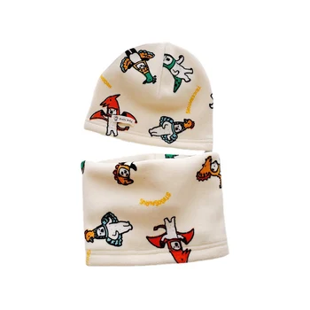 Плюшевая детская шапка, шарф, Зимняя флисовая детская шапка, шарф, набор головных уборов для мальчиков и девочек, осенний теплый детский шейный воротник, наборы детских шапочек