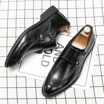 2023 Monk Shoes Мужская офисная рабочая обувь Классические удобные лоферы Модельные туфли в деловом стиле Мокасины Черное вечернее платье Свадебные туфли