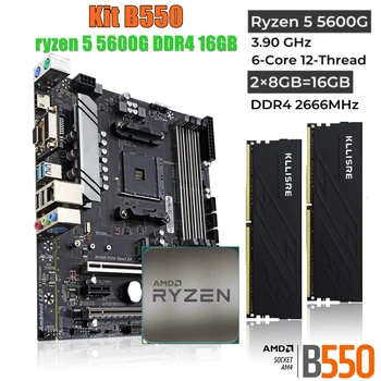 Комплект материнской платы Kllisre B550 с процессором Ryzen 5 5600G R5 CPU DDR4 16GB (2*8GB) 2666MHz Memory AM4 B550M Set