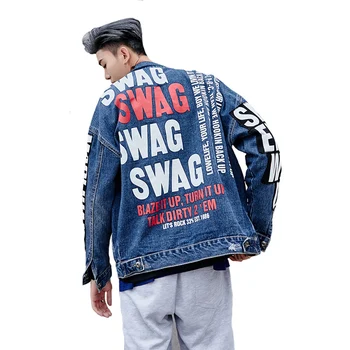 Джинсовая куртка Harajuku Wind в стиле хип-хоп с граффити, мужская одежда бренда Tide, свободная модная верхняя одежда для хай-стрит, мото- и байкерские пальто
