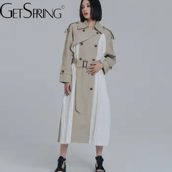 Женский тренч Getspring, Лоскутная повязка, двубортная ветровка, Винтажное длинное осенне-зимнее пальто в тон.