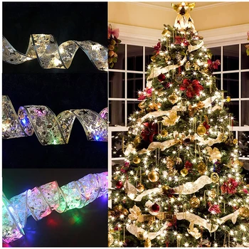 Рождественская сказочная светодиодная гирлянда DIY Ribbon Light Домашнее украшение для украшения рождественской елки в помещении на открытом воздухе на свадебной вечеринке