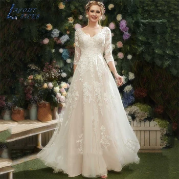 Макет NICEB Романтическое кружевное свадебное платье 2023, свадебное платье с открытой спиной и рукавом 3/4, длина до пола, трапециевидное платье невесты в стиле бохо